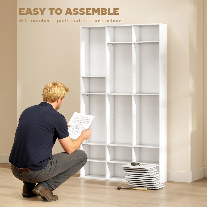 HOMCOM Media Storage Cabinet, 9-Tier DVD Shelf with 21 Adjustable Shelves, Holds 835 CDs, 500 DVDs or 640 Blu-rays, White
