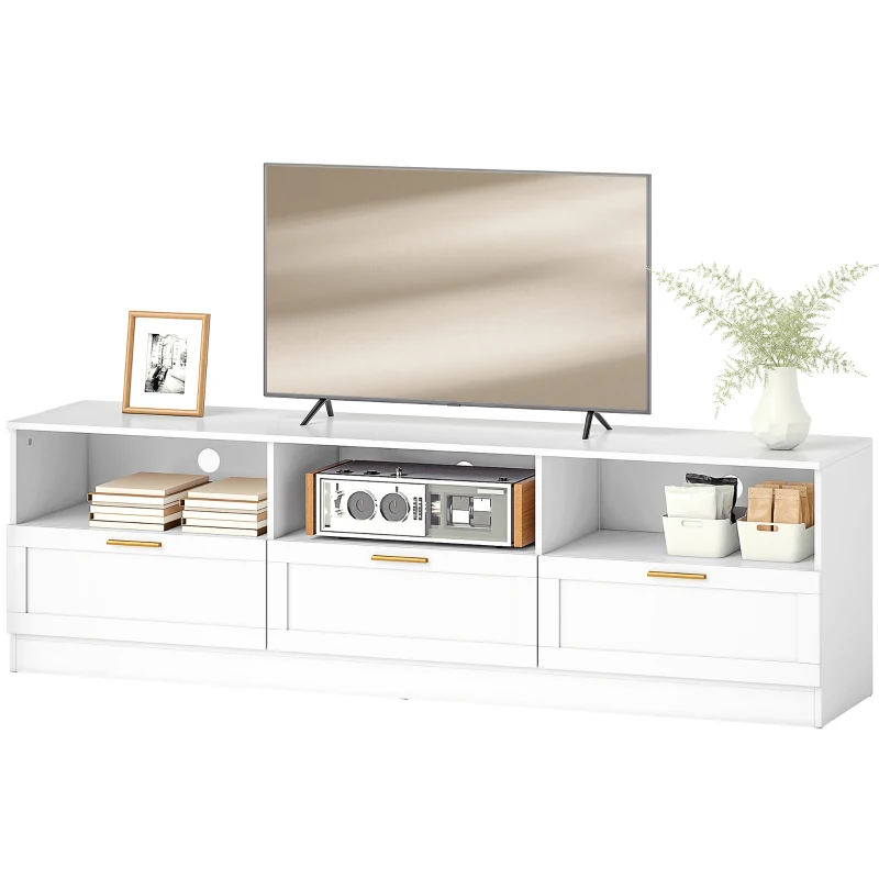 HOMCOM TV Stand with Storage, Modern Entertainment Center with 3 Cabinets and 3 Open Shelves, for TVs up to 85", White(m-2)