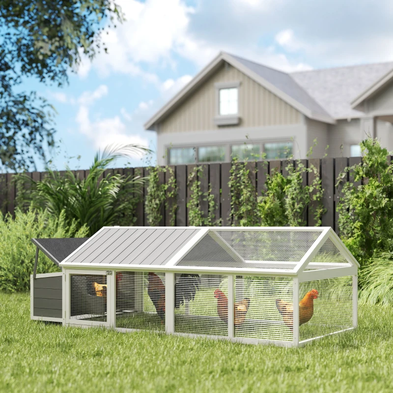 PawHut 95"L Chicken Run Large Chicken Coop with Nesting Box Wooden Roof Side Door for Outdoor 4–8 Chickens