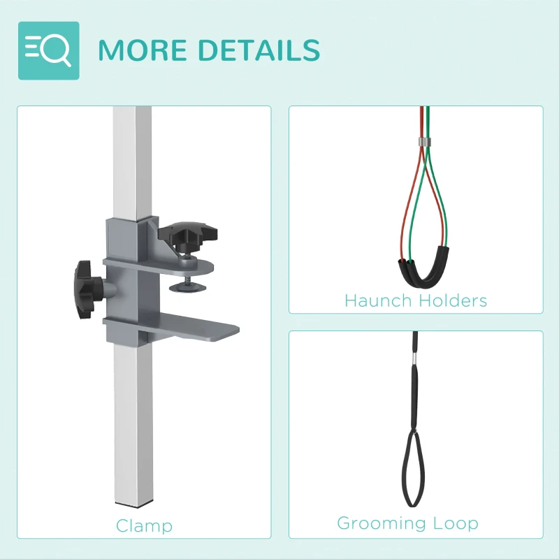 PawHut Adjustable Pet Grooming Arm, with Clamp, Haunch Holders & Grooming Loop - Sliver