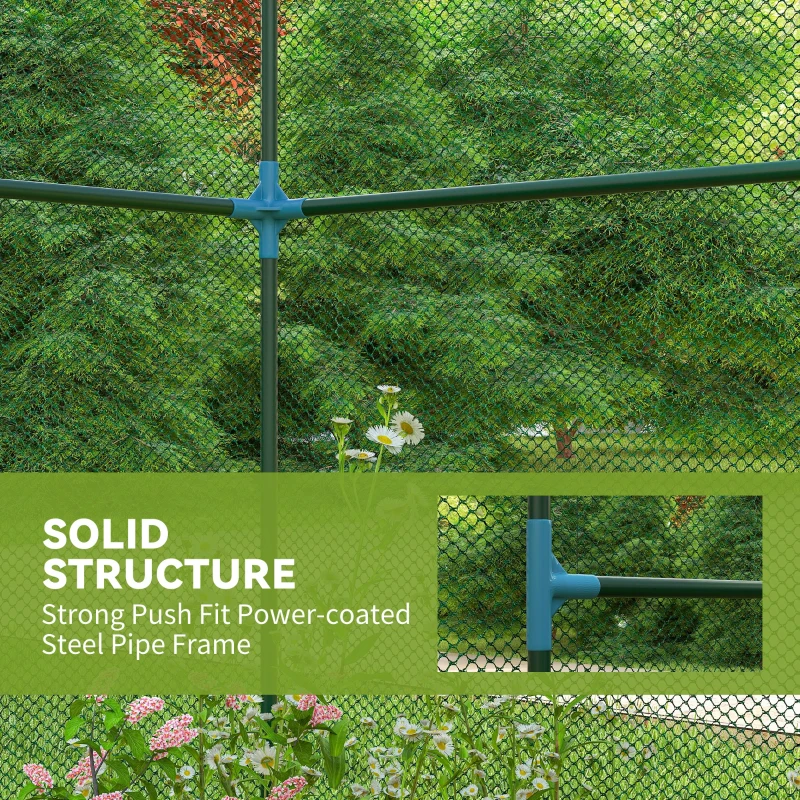 Outsunny Walk-in Crop Cage, Plant Protectors from Animals with Roll Up Zippered Door, 7.9' x 3.9' x 6.1', Green