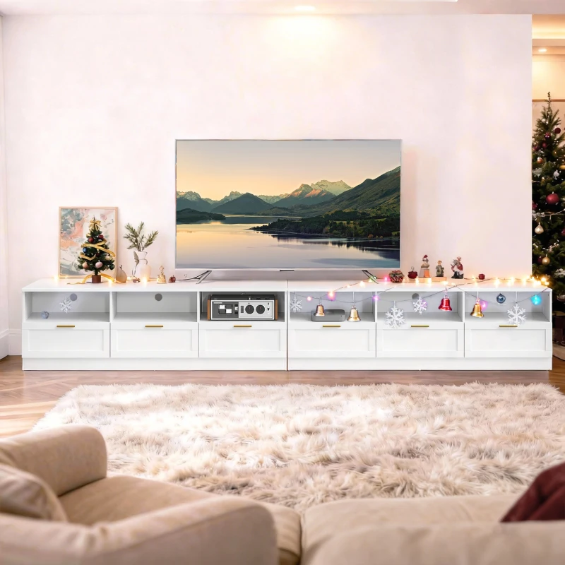 HOMCOM TV Stand with Storage, Modern Entertainment Center with 3 Cabinets and 3 Open Shelves, for TVs up to 85", White(m-10)