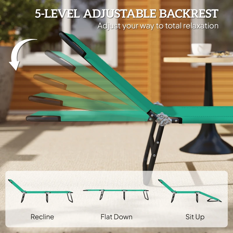 Outsunny Outdoor Folding Lounge Chair, Steel Tanning Chair with Reclining Back, Breathable Mesh for Beach, Yard, Patio, Green