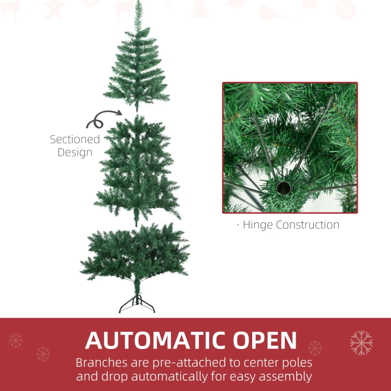 HOMCOM 7' Artificial Half Christmas Trees with Auto Open, Steel Base, for Indoor Xmas Décor
