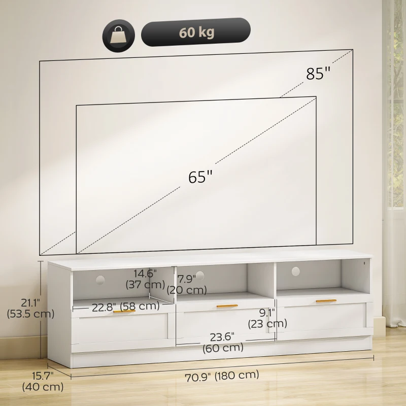HOMCOM TV Stand with Storage, Modern Entertainment Center with 3 Cabinets and 3 Open Shelves, for TVs up to 85", White(m-3)