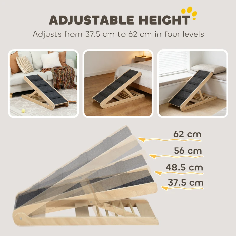 PawHut Height Adjustable Pet Ramp with Non-Slip Carpet Surfaces, 4 Levels Folding Dog Cat Ramp for Bed, Sofa & Car