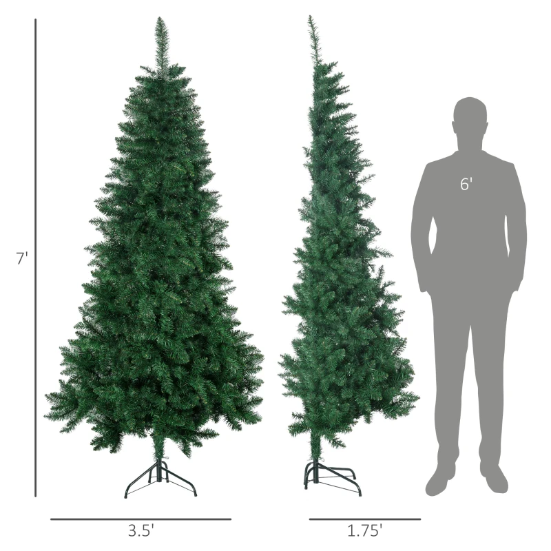 HOMCOM 7' Artificial Half Christmas Trees with Auto Open, Steel Base, for Indoor Xmas Décor