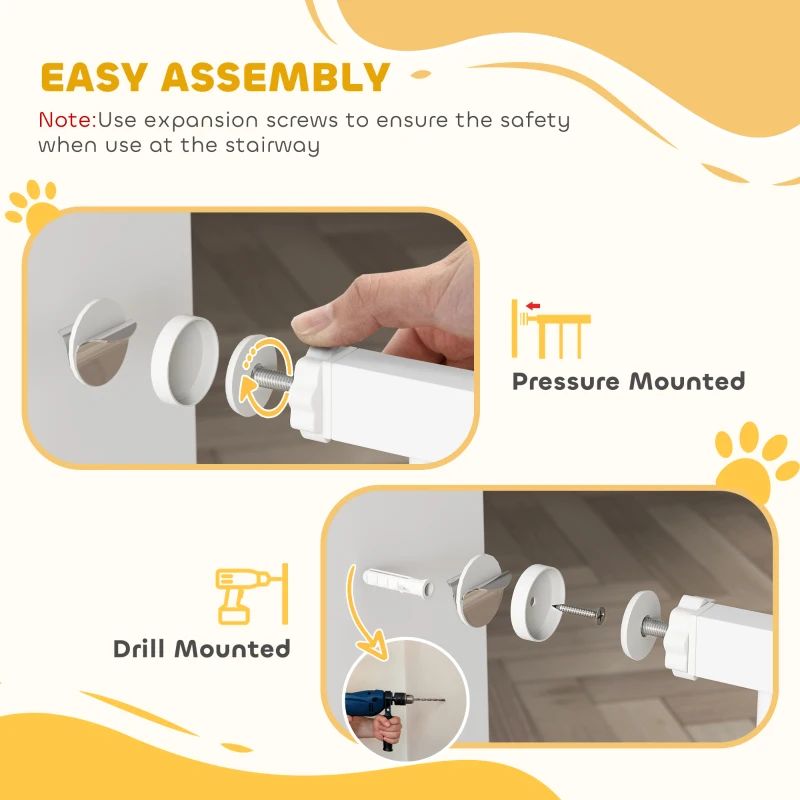PawHut Extra Tall Dog Gate with Door, Pressure Fit, Auto Close, Double Locking for Doorways Hallways Stairs, 29"-37", White