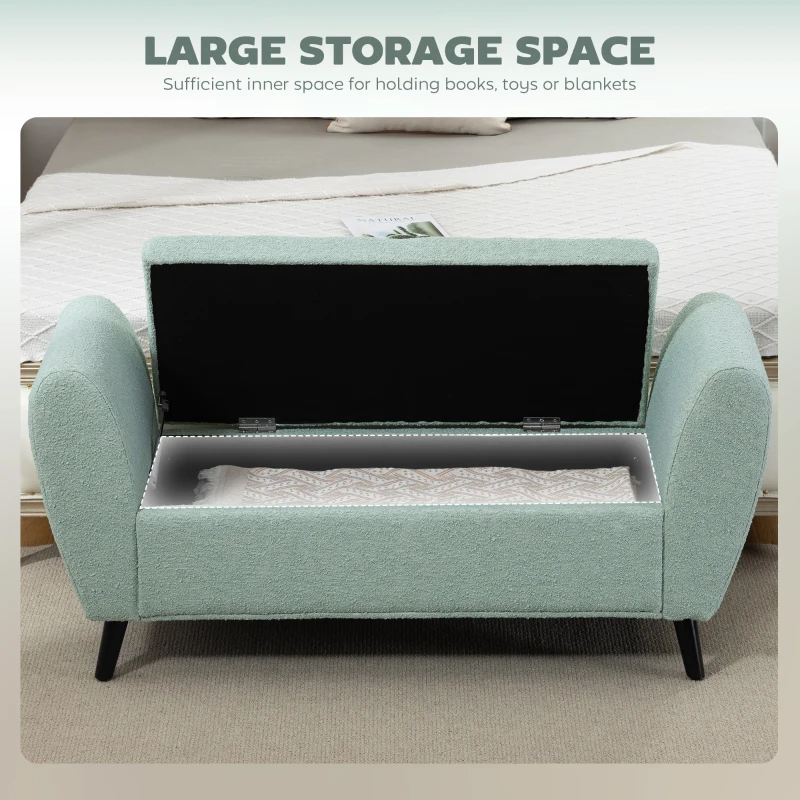 HOMCOM Upholstered Storage Bench with Arms, Modern Ottoman Bench for Bedroom, Entryway, and Living Room, Green