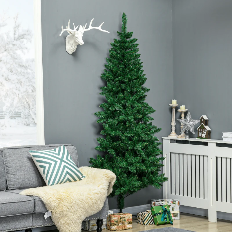 HOMCOM 7' Artificial Half Christmas Trees with Auto Open, Steel Base, for Indoor Xmas Décor