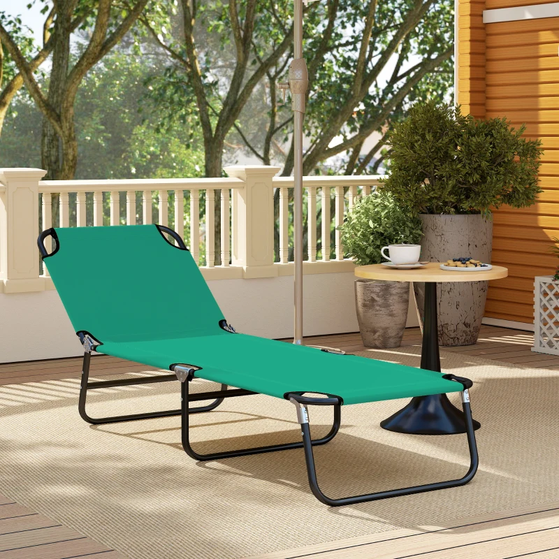 Outsunny Outdoor Folding Lounge Chair, Steel Tanning Chair with Reclining Back, Breathable Mesh for Beach, Yard, Patio, Green