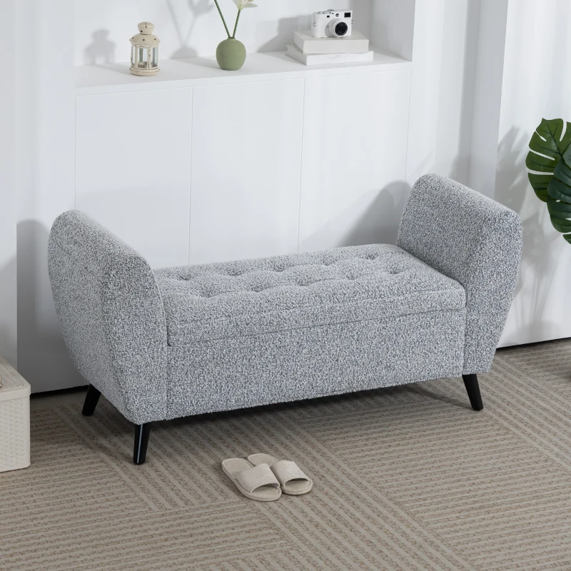 HOMCOM Upholstered Storage Bench with Arms, Modern Ottoman Bench for Bedroom, Entryway, and Living Room, Grey
