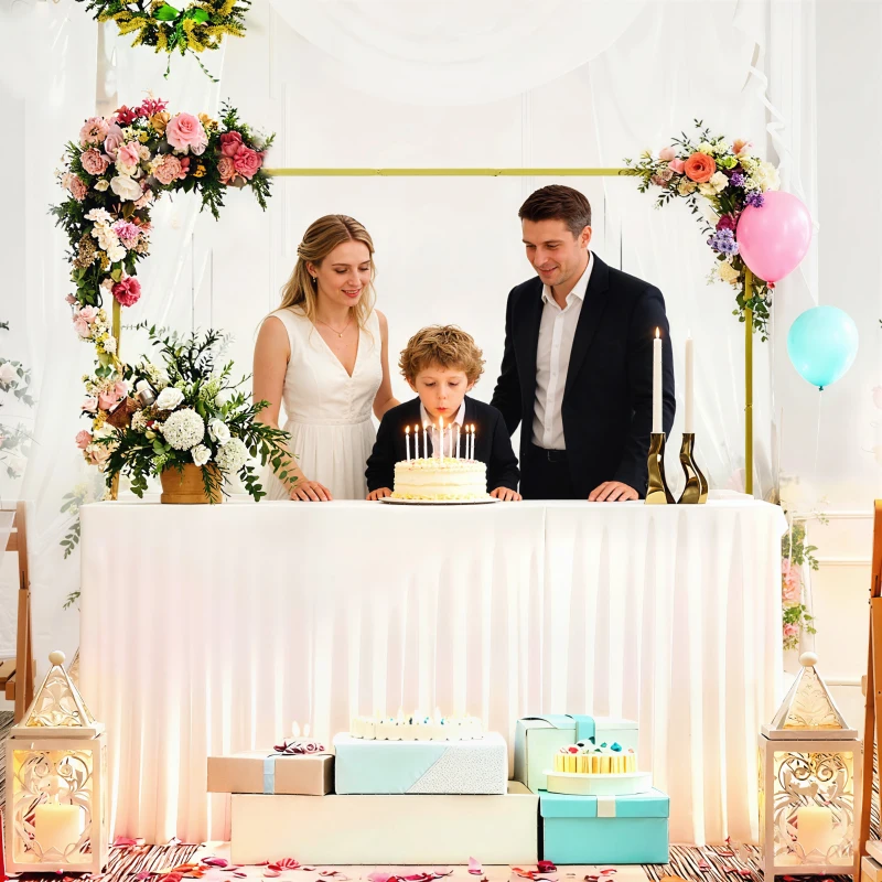 Outsunny Wedding Arch Backdrop Stand, Square Wedding Arch with U-shaped Stakes, 6.6 FT Gold Metal Arch Frame