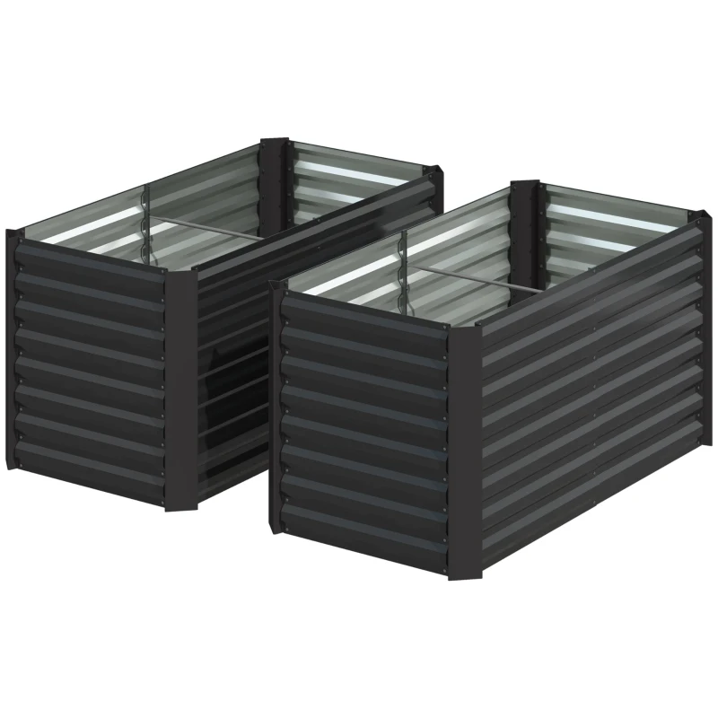 Outsunny Set of 2 Galvanized Metal Planters for Outdoor Plants, 4' x 2' x 2' Raised Garden Bed, Dark Grey