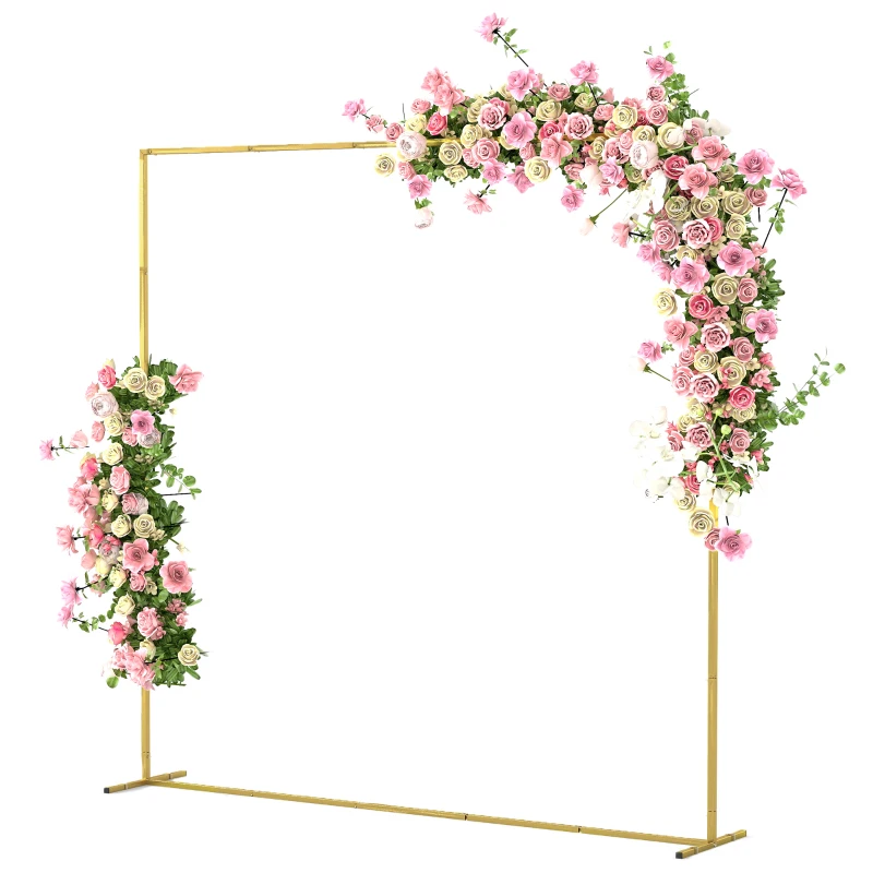 Outsunny Wedding Arch Backdrop Stand, Square Wedding Arch with U-shaped Stakes, 6.6 FT Gold Metal Arch Frame