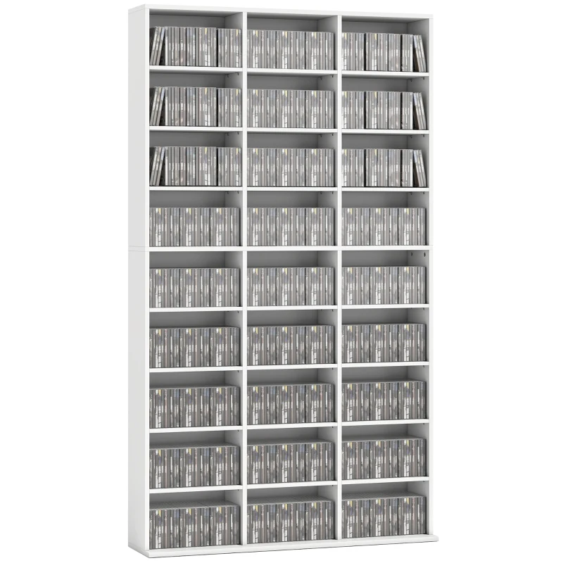HOMCOM Media Storage Cabinet, 9-Tier DVD Shelf with 21 Adjustable Shelves, Holds 835 CDs, 500 DVDs or 640 Blu-rays, White