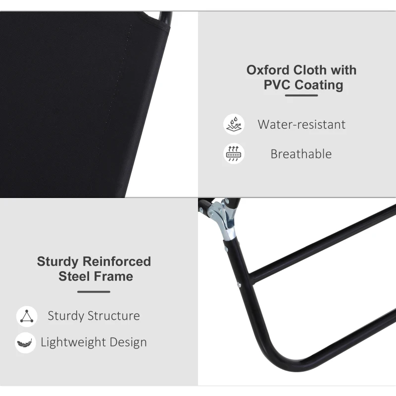 Outsunny Folding Chaise Lounge Pool Chairs, Outdoor Sun Tanning Chairs with 5-Level Reclining Back, Steel Frame for Beach, Yard, Patio, Black