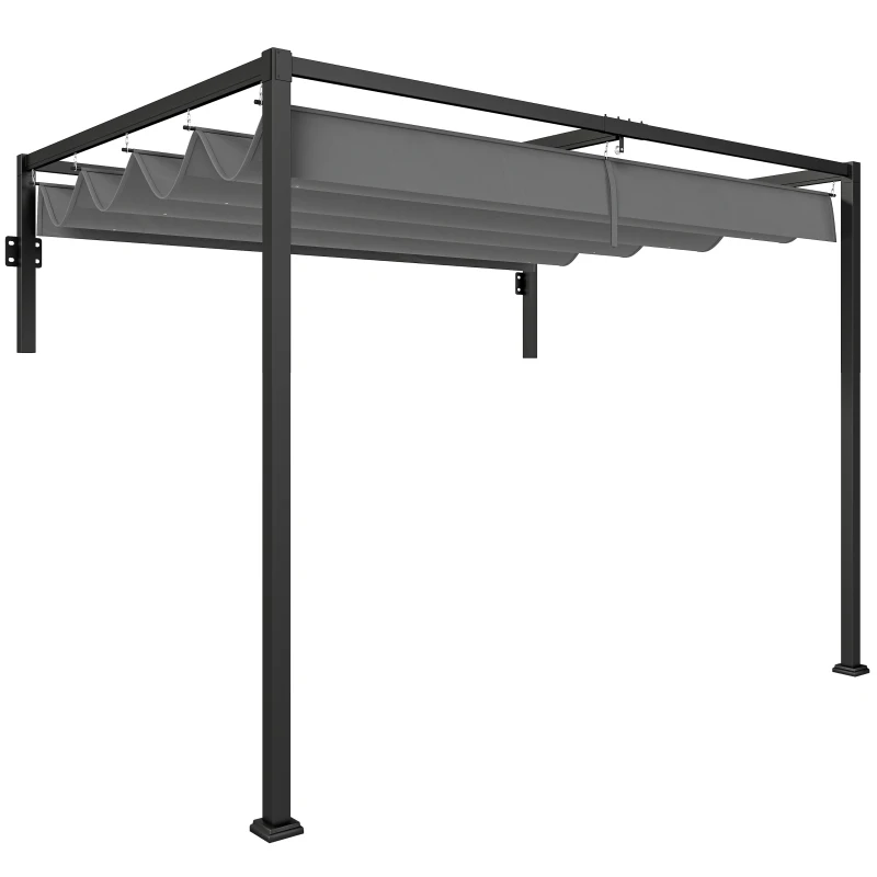Outsunny 10' x 7' Lean To Pergola, Metal Pergola with Retractable Roof for Grill, Garden, Patio, Deck