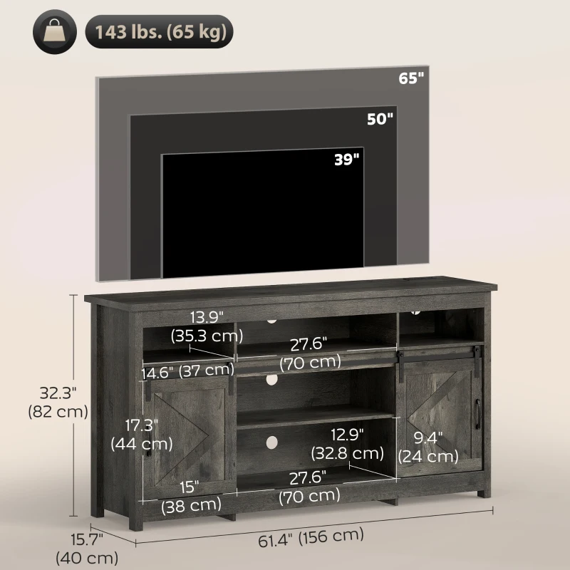 HOMCOM TV Stand with Power Outlets, Sliding Barn Doors and Adjustable Shelves for 72 Inch TVs, Dark Grey(m-3)