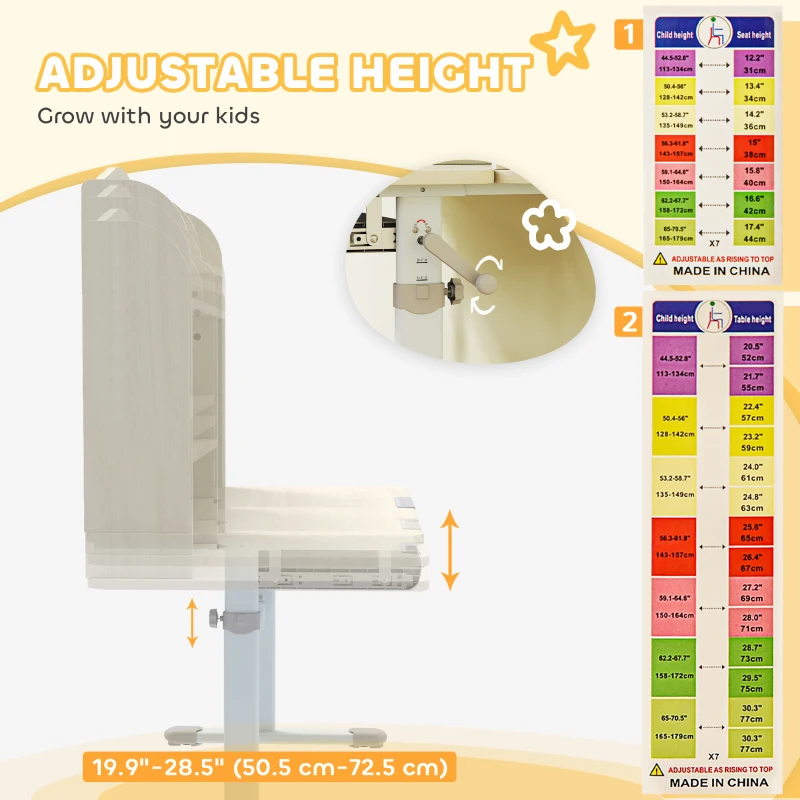 Qaba Kids Desk Height Adjustable with Tilted Desktop, Storage, Drawer, Pegboard, for 3-12 Years