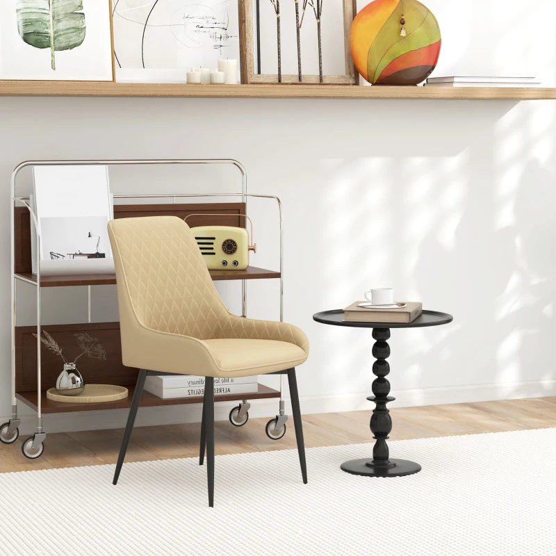 HOMCOM Upholstered Kitchen Chairs, Modern Dining Chairs Set of 2 with Diamond Tufting and Steel Legs for Dining Room, Khaki