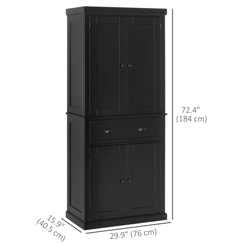 HOMCOM Long Standing Kitchen Cabinet w/ 2 Drawers MDF Board Black