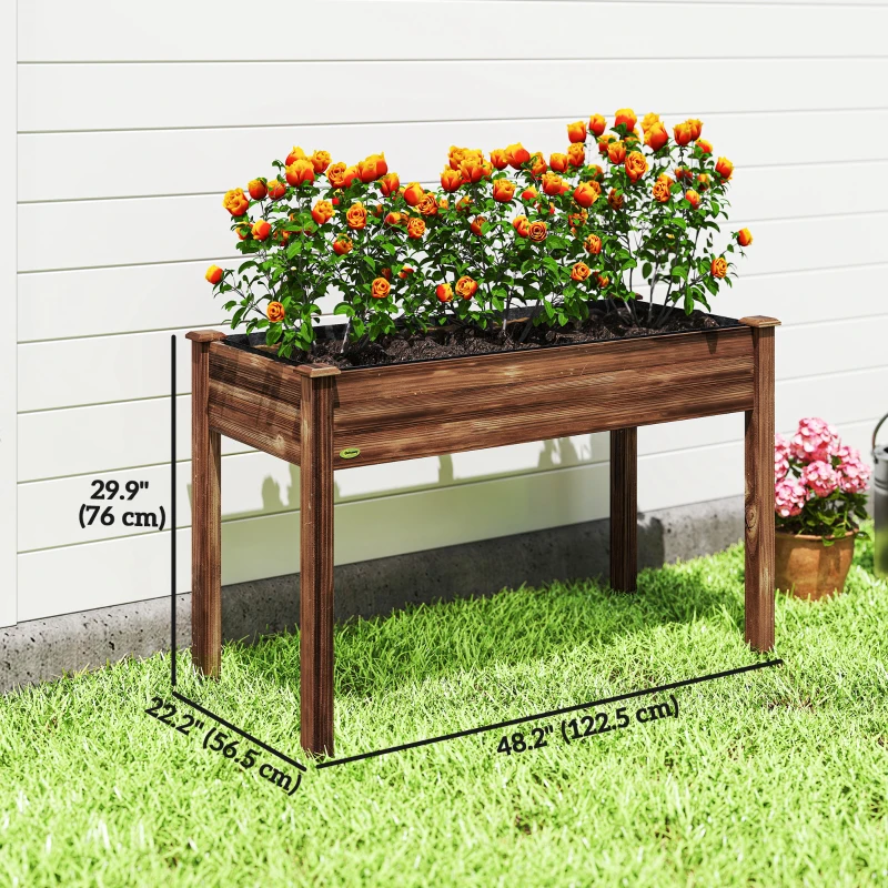 Outsunny 48" x 22" x 30" Wooden Patio Raised Garden Bed Planter, Elevated Planter Box with Legs, Carbonized
