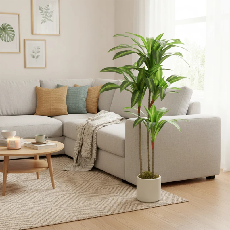 HOMCOM 4FT Dracaena Fake Plant, Artificial Plant with Bendable Trunks for Home Office Decor, Green