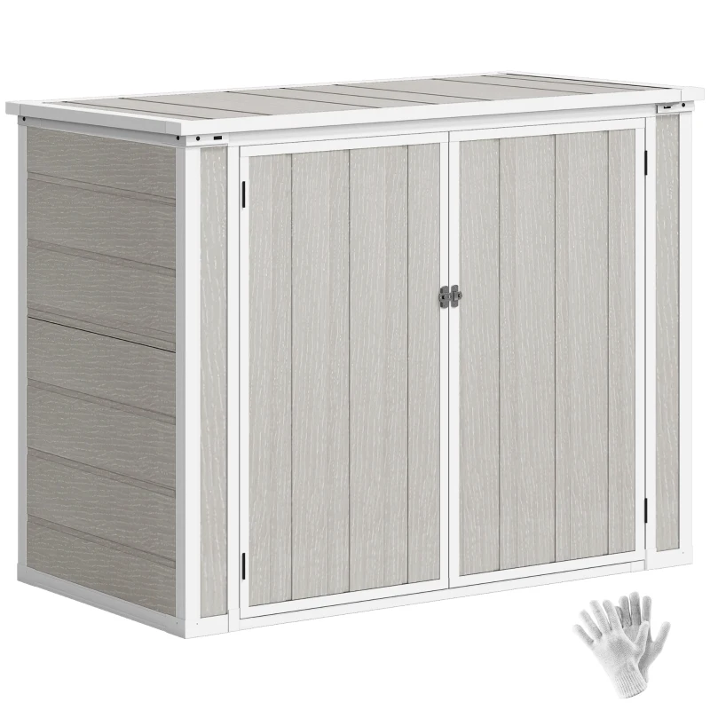 Outsunny 41 Cu. Ft. Outdoor Storage Shed, Outdoor Horizontal Trash Can Storage with Chain Lid, Lockable Storage Box, Light Grey