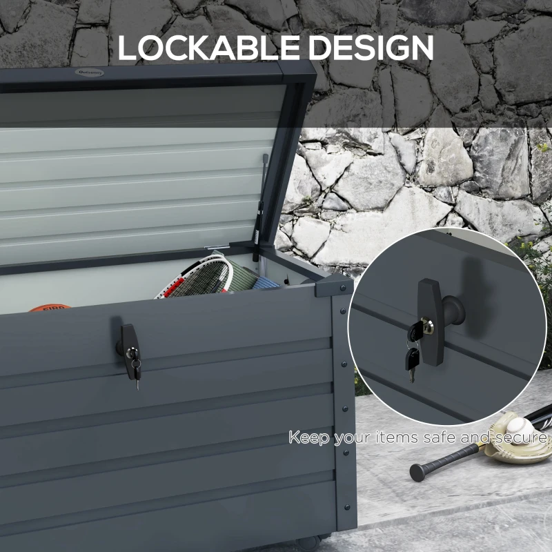 Outsunny 78 Gallon Garden Storage Box, Waterproof Outdoor Storage Container with Wheels and Handles, Dark Grey