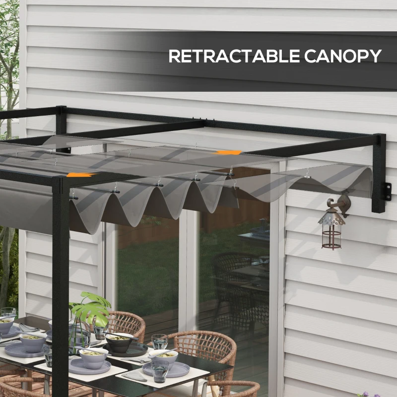 Outsunny 10' x 7' Lean To Pergola, Metal Pergola with Retractable Roof for Grill, Garden, Patio, Deck
