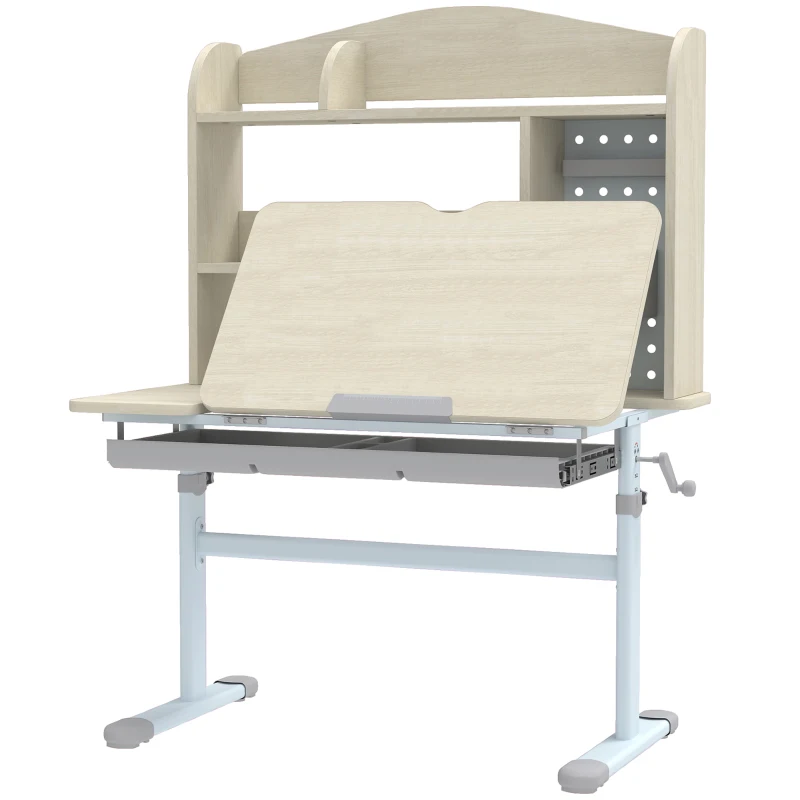 Qaba Kids Desk Height Adjustable with Tilted Desktop, Storage, Drawer, Pegboard, for 3-12 Years
