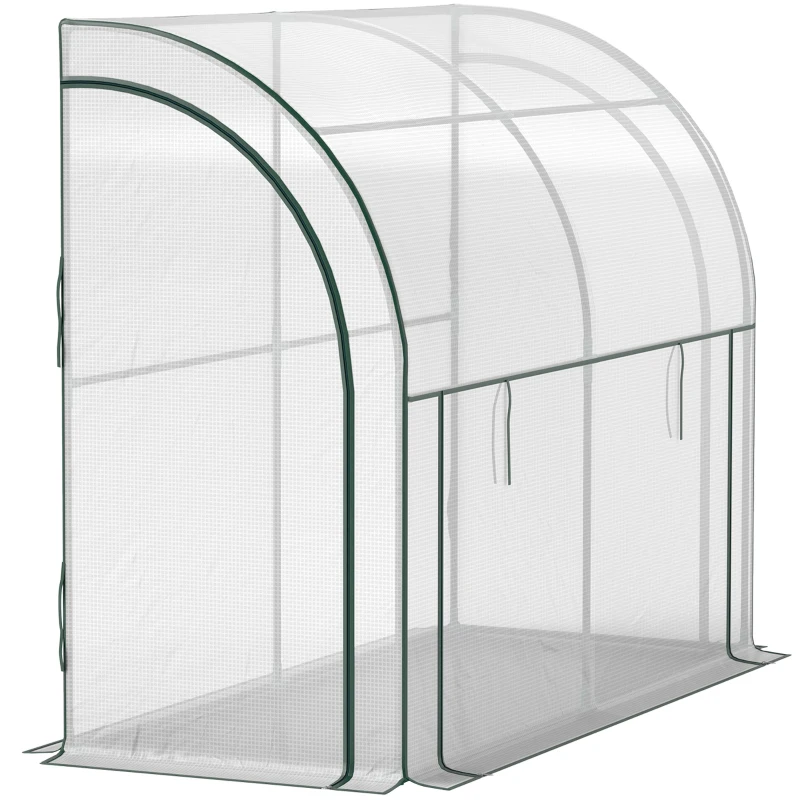 Outsunny Walk-in Lean-to Greenhouse, Outdoor Gardening Green House with Zipper Roll-up Doors and Window, 7' x 3' x 5', White