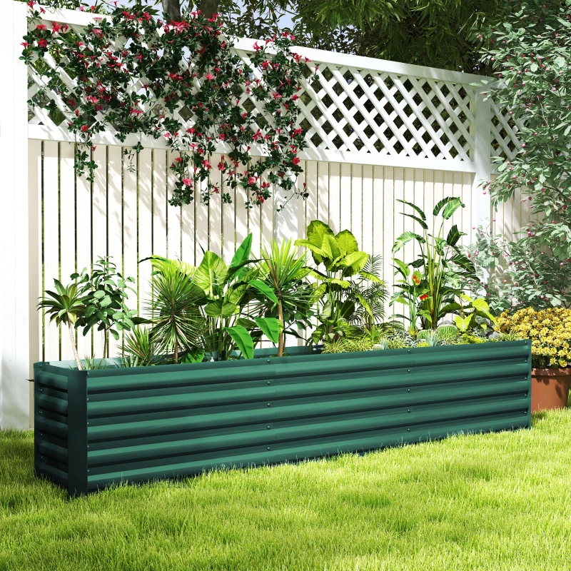 Outsunny 8 x 1.3 x 1.5ft Galvanized Raised Garden Bed, Reinforced Outdoor Planter Box with Open Bottom, Green