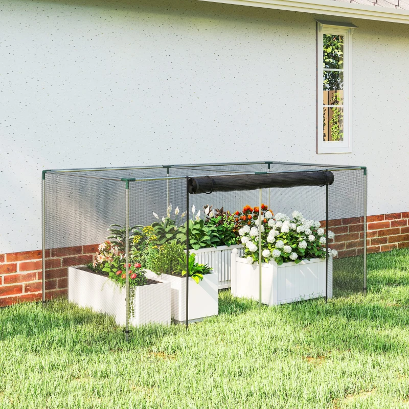 Outsunny Galvanized Steel Crop Cage, Plant Protection Tent with Zippered Door, 8' x 4', Black
