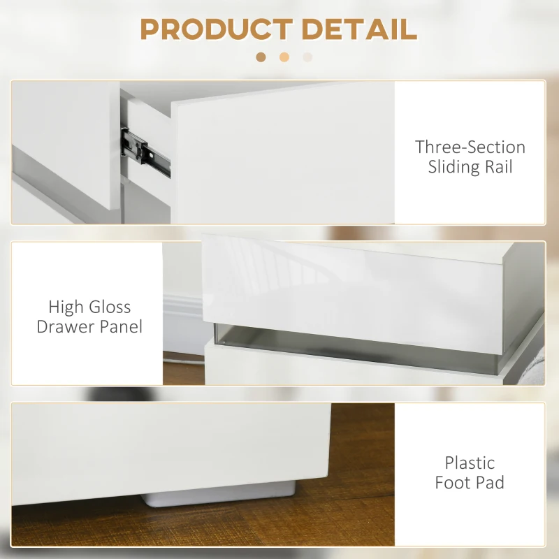 HOMCOM Modern Nightstand, Bedside Table with 2 Drawers, USB Powered RGB LED Lights for Bedroom, White