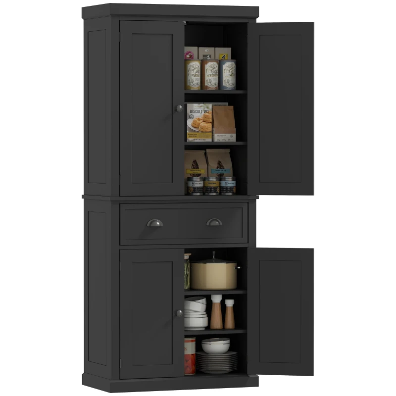 HOMCOM 72.5" Kitchen Cabinet, Pantry Storage Cabinet with Doors and Shelves, Freestanding Food Pantry Cabinet, Black