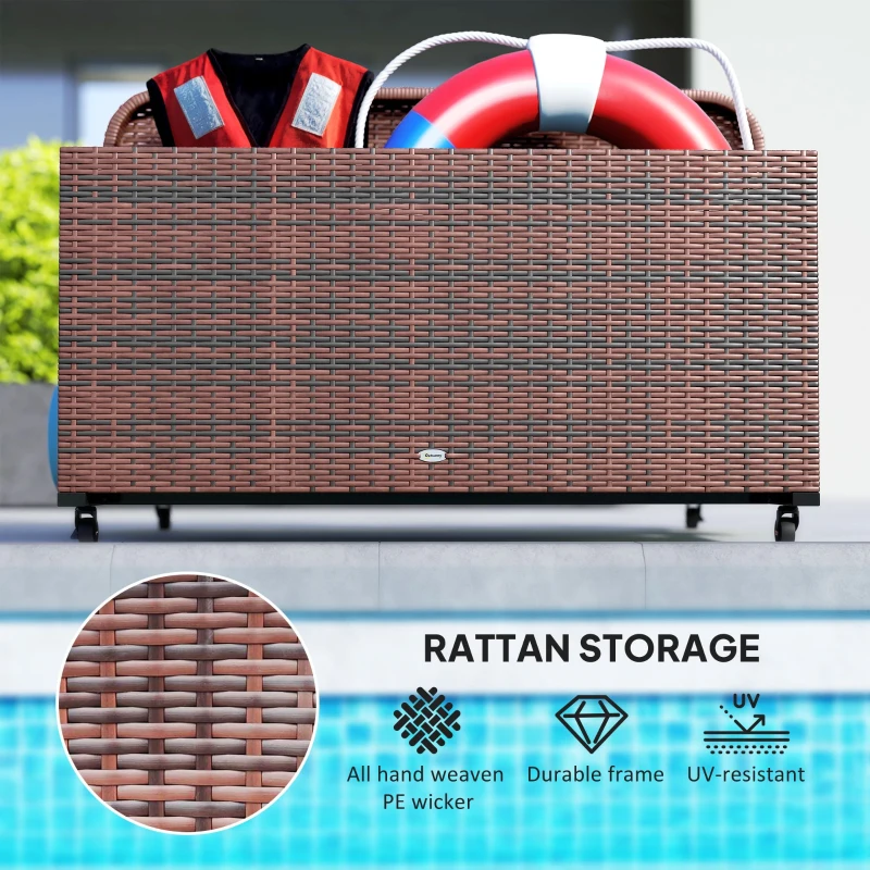 Outsunny PE Rattan Pool Float Storage Organizer with Wheels, Mixed Brown