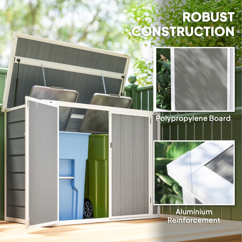 Outsunny 41 Cu. Ft. Outdoor Storage Shed, Outdoor Horizontal Trash Can Storage with Chain Lid, Lockable Storage Box, Grey