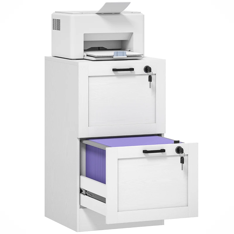 HOMCOM Vertical Filing Cabinet with 2 Drawers, Lock, File Cabinet for Home Office, A4 and Letter Size Files, White