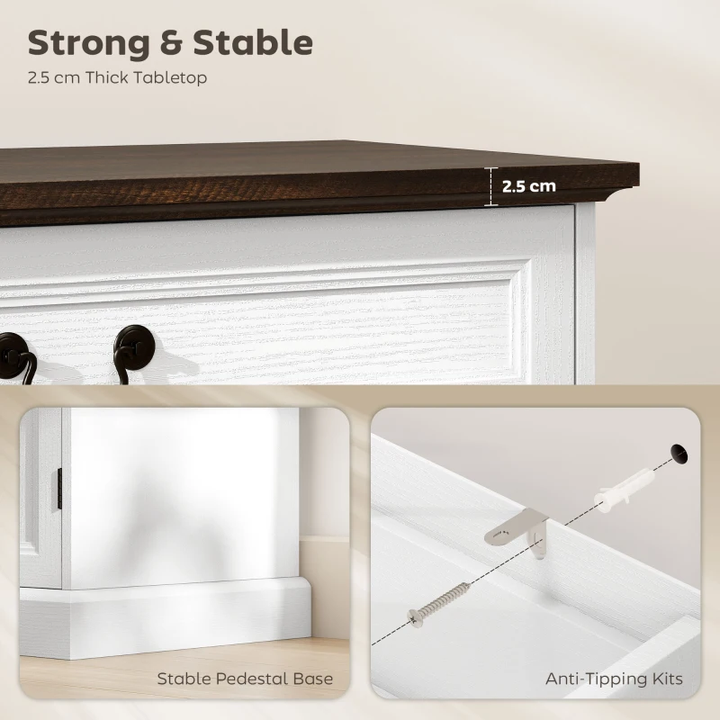 HOMCOM Buffet Cabinet, 55" Farmhouse Sideboard with Charging Station, 2 Drawers and 2 Adjustable Shelves, White Wood Grain