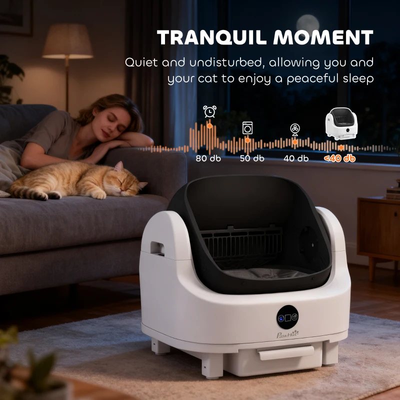 PawHut Open-Top Self Cleaning Cat Litter Box, Automatic Cat Litter Box with Integrated Safety Protection