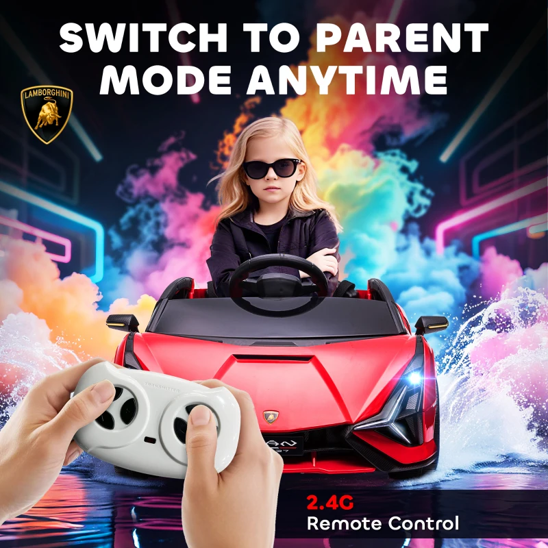 Aosom 12V Lamborghini SIAN Licensed Electric Car for kids with Remote Control, Horn, Music, & Headlights, Red