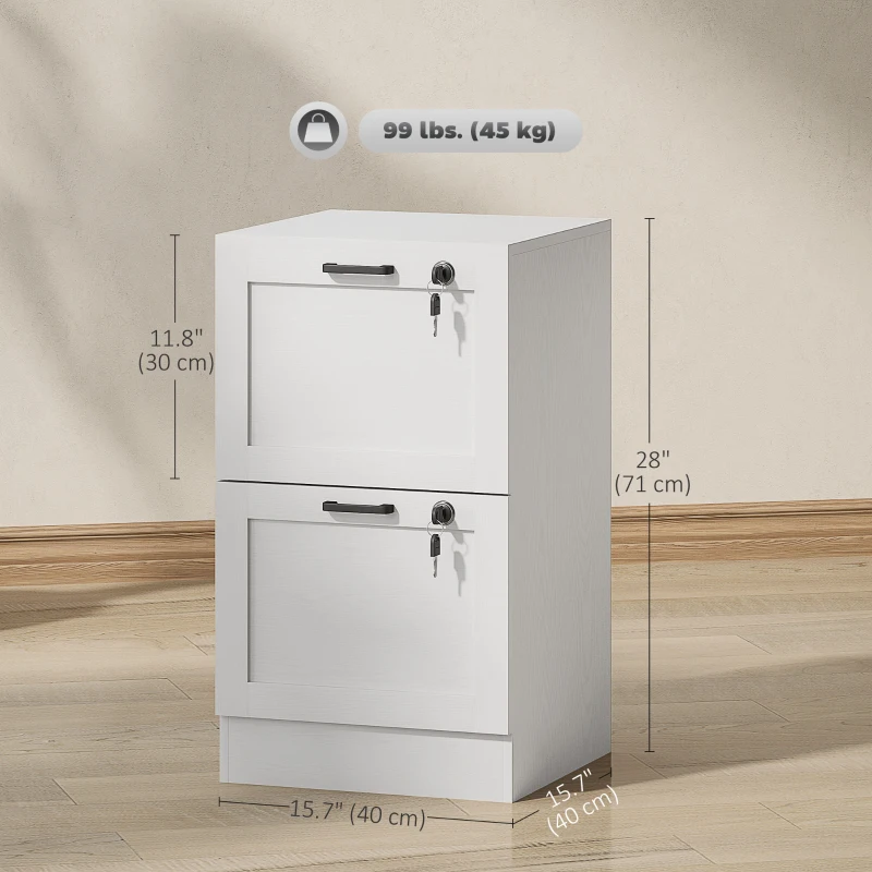 HOMCOM Vertical Filing Cabinet with 2 Drawers, Lock, File Cabinet for Home Office, A4 and Letter Size Files, White