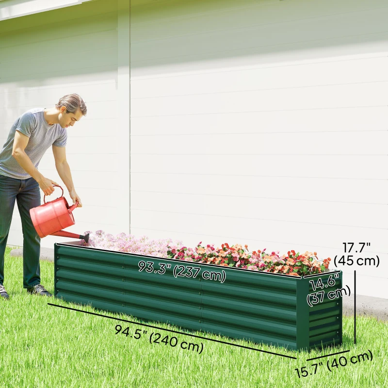 Outsunny 8 x 1.3 x 1.5ft Galvanized Raised Garden Bed, Reinforced Outdoor Planter Box with Open Bottom, Green