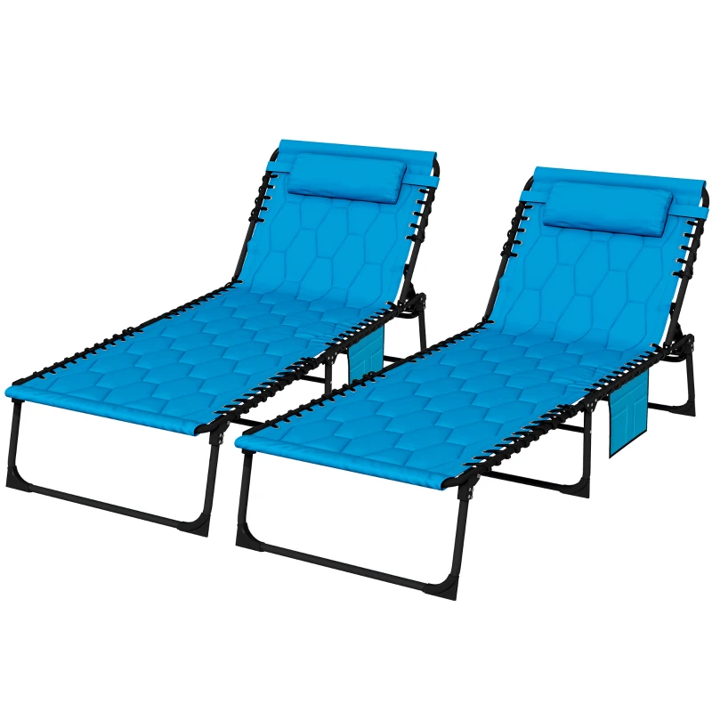 Outsunny Folding Chaise Lounge Set with Reclining Back, 25.6" x 74" x 14.2", Blue