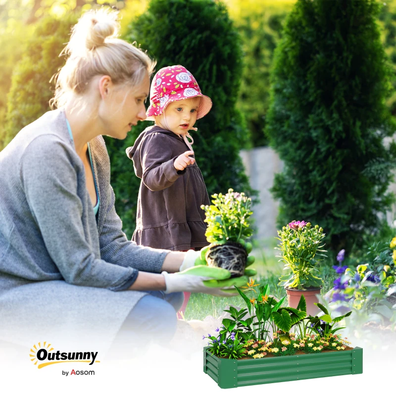 Outsunny 6 x 3 x 1ft Galvanized Raised Garden Bed, Reinforced Outdoor Planter Box with Open Bottom, Green