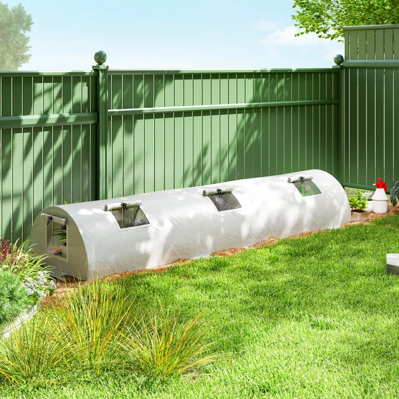 Outsunny Portable Mini Greenhouse, Tunnel Growing Tent with 5 Mesh Windows and Steel Frame,10' x 3' x 2', White