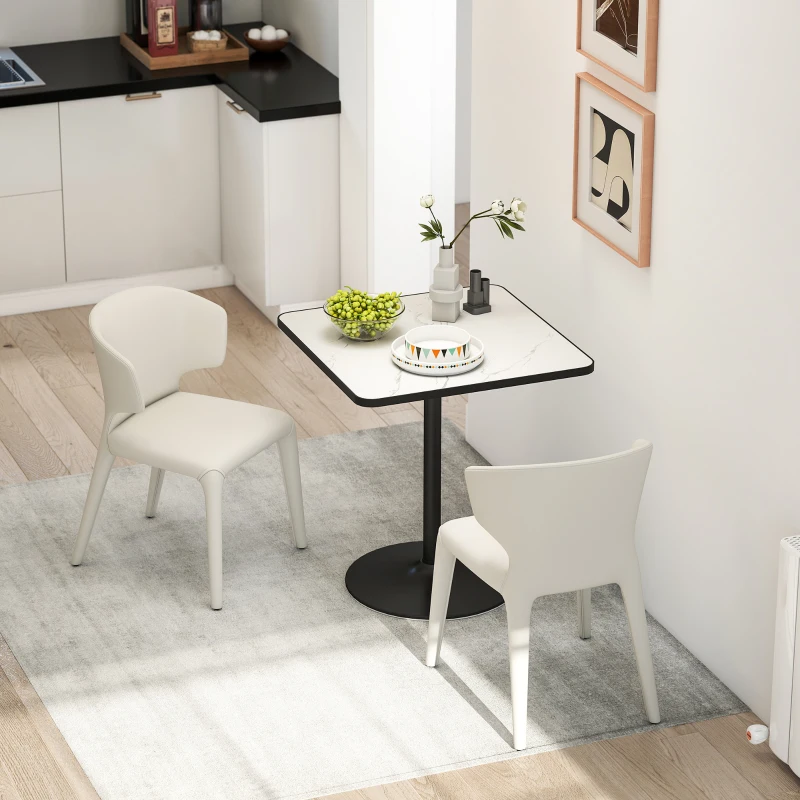 HOMCOM Dining Table for 4, Modern Kitchen Table with Marble Effect Tabletop and Round Base, White