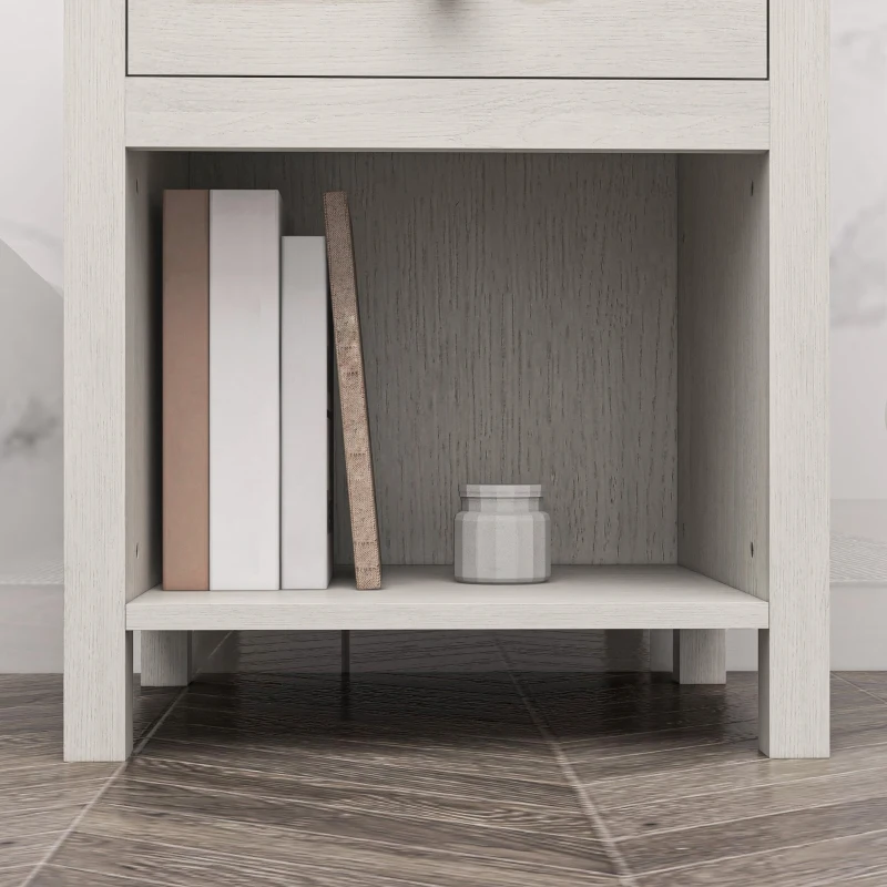 HOMCOM Bedside Table, Farmhouse Nightstand with with Drawer and Storage Shelf, Night Table for Bedroom, White